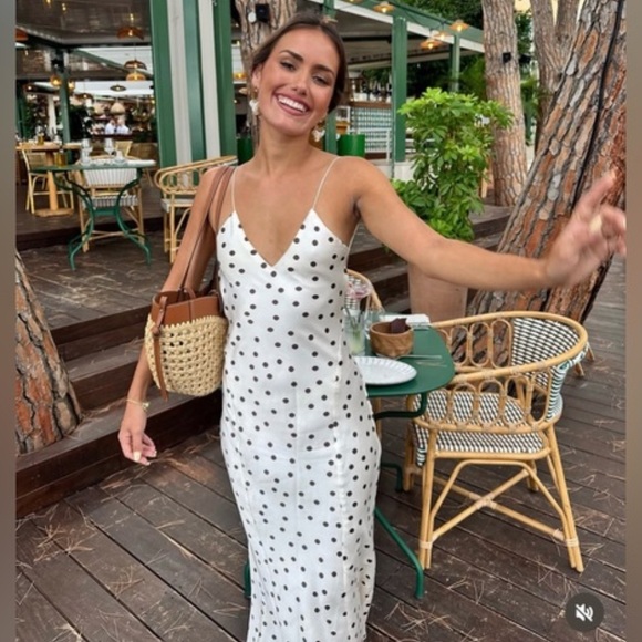 Zara NWT satin polka dot midi dress white with brown 3067/214 - Picture 5 of 16